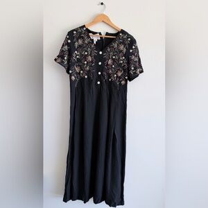 Susan Bristol Womens 12P Embroidered Midi Dress Floral Boho Vintage Church